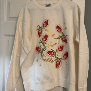 Festive Cream Sweater with Holiday Design